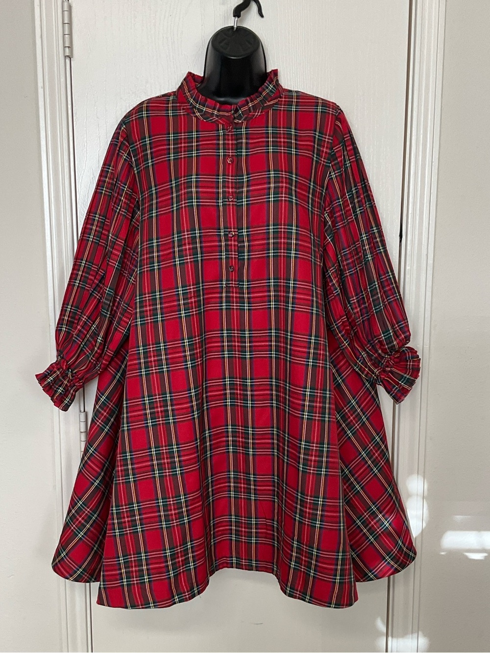 Shop The Mint Red Plaid Button-Up Dress